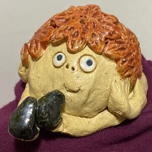 Red Hair Goblin Troll Sitting Unique Weird Rare Goblincore Marked Signed H/K